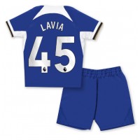 Camiseta Chelsea Romeo Lavia #45 Primera Equipación Replica 2023-24 para niños mangas cortas (+ Pantalones cortos)